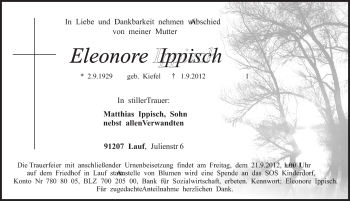 Traueranzeige von Eleonore Ippisch von Pegnitz-Zeitung